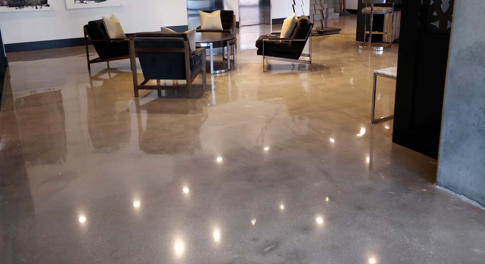 Office building polished concrete seating area